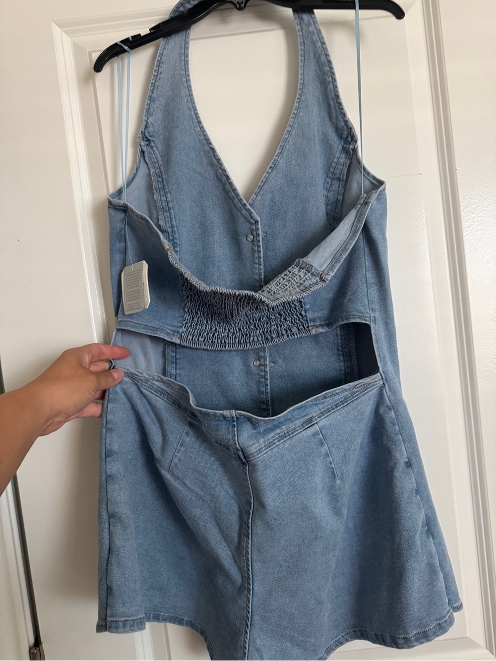 Altar'd State Light Blue Denim Halter Romper - Picture 4 of 4